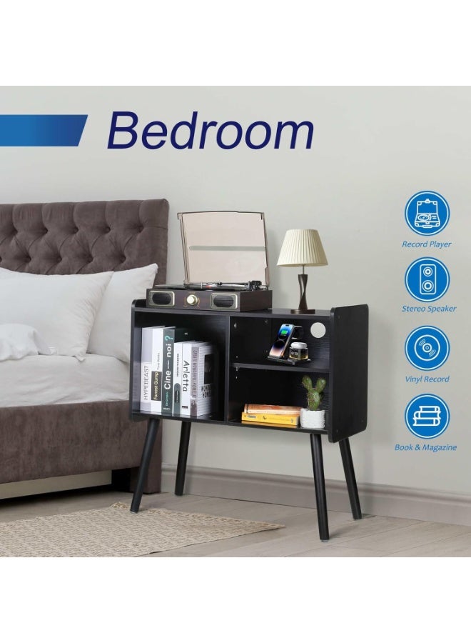 Black Record Player Stand with Vinyl Storage, Mid-Century Modern Record Player Table, Turntable Stand for Living Room, Office, Record Storage Cabinet Up to 100 Albums - Image 5